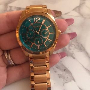 Turquoise face fossil watch